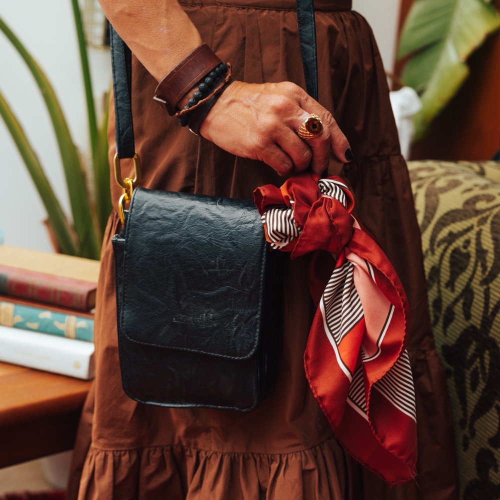Vintage Black Leather Crossbody Bag
